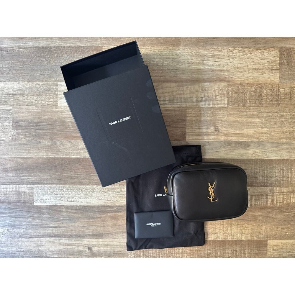 NWT Saint Laurent Small Clutch Leather Logo Calypso Makeup Bag